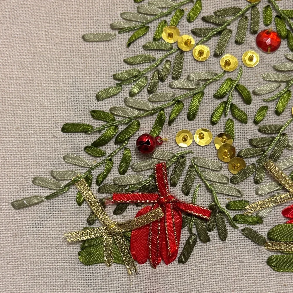 Festive 3D Christmas Tree Pillow with Red Plaid‎ Border